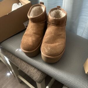 Ugg Cozy Suede Platform Ankle Booties in Light Brown